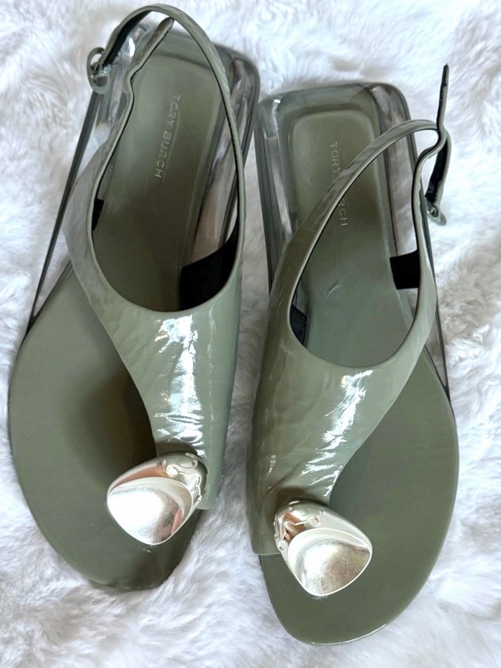 Tory Burch Patos Slingback Sandal
 Olive Green Patent leather